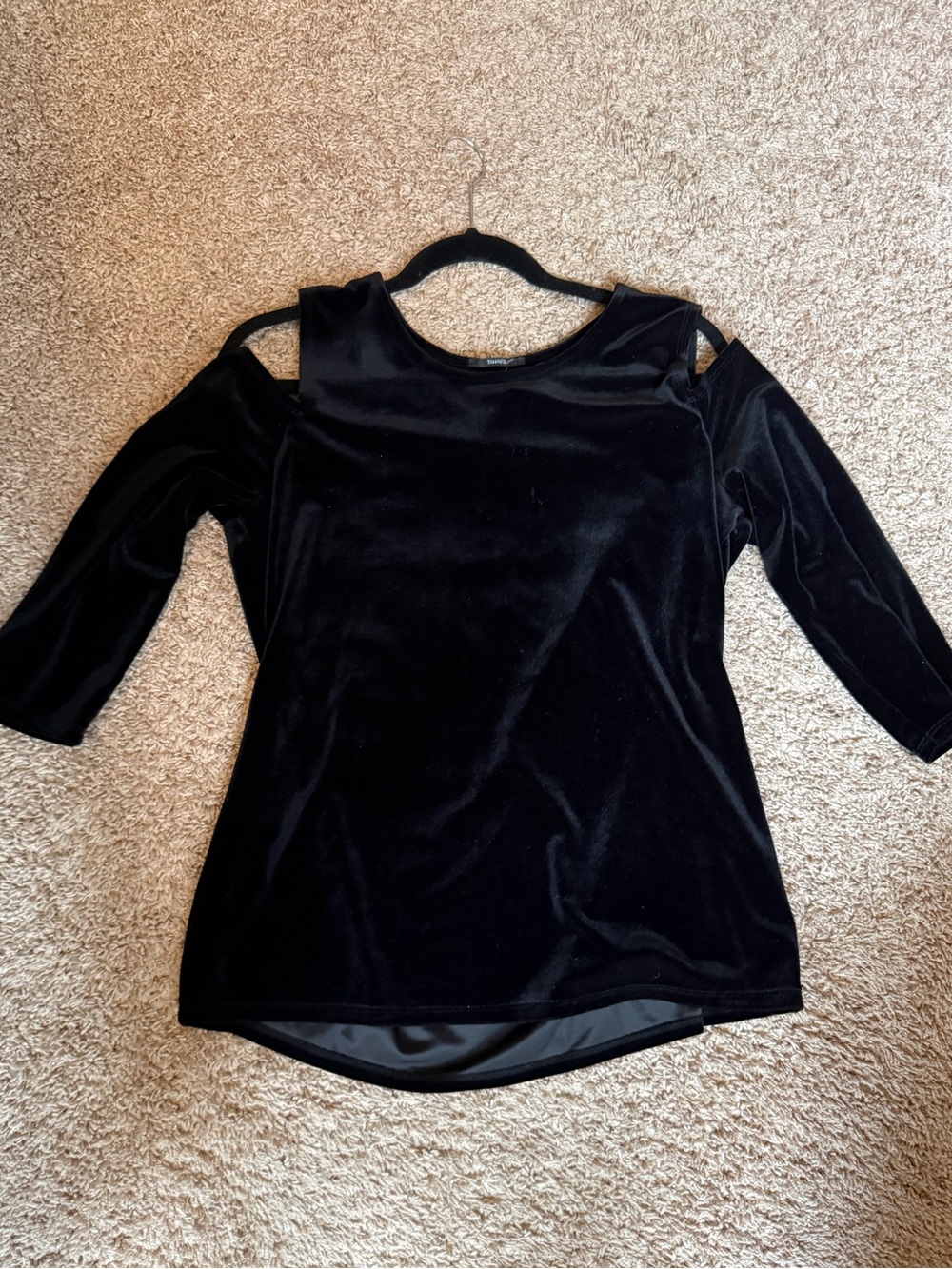 Tahari Black Velvet Cold-Shoulder Long Sleeve Tee Top